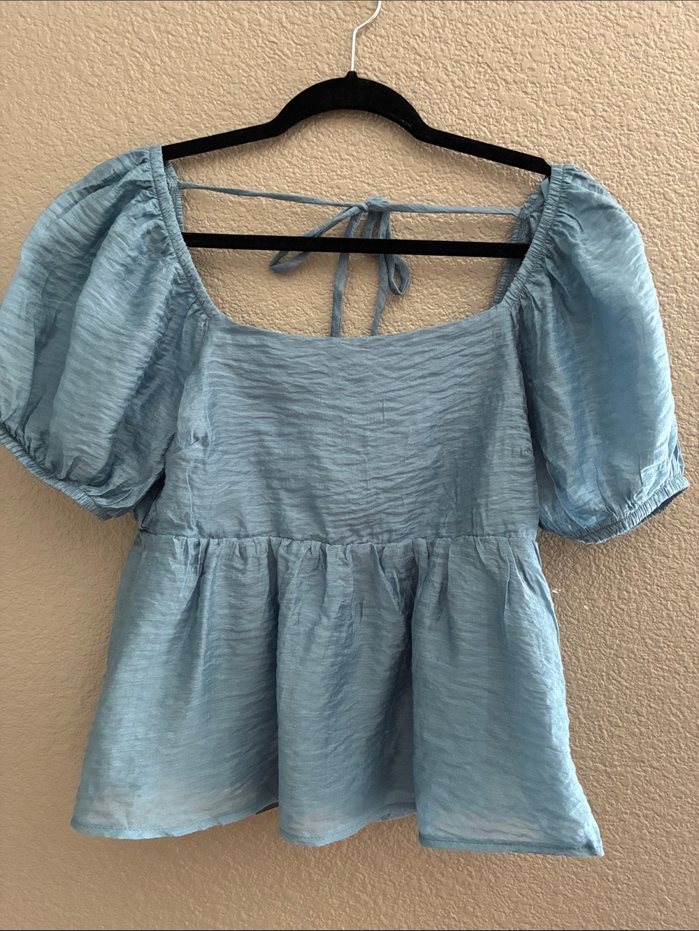 Melrose and Market Sky Blue Puff Sleeve Peplum Top